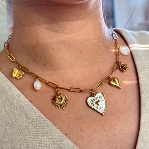 Gold and White Charm Necklace